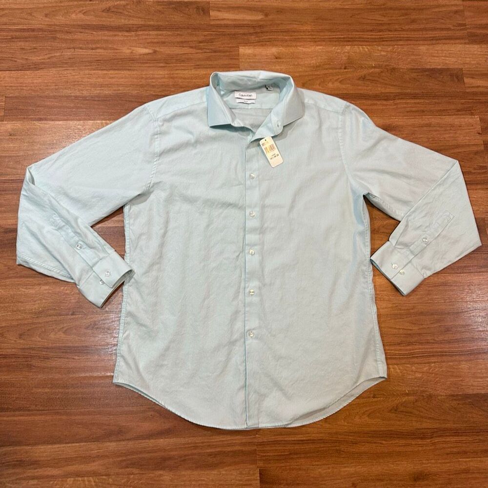 Calvin Klein Slim Fit Button Down Long-Sleeve Shirt Blue | Men Size Large 16 ½ 3